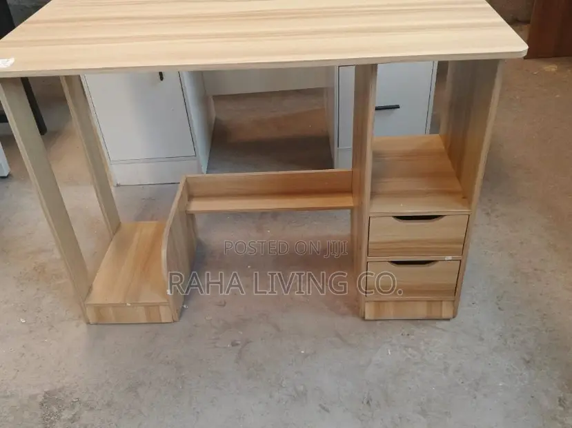 Wooden Study Desk With Drawers and Open Shelf
