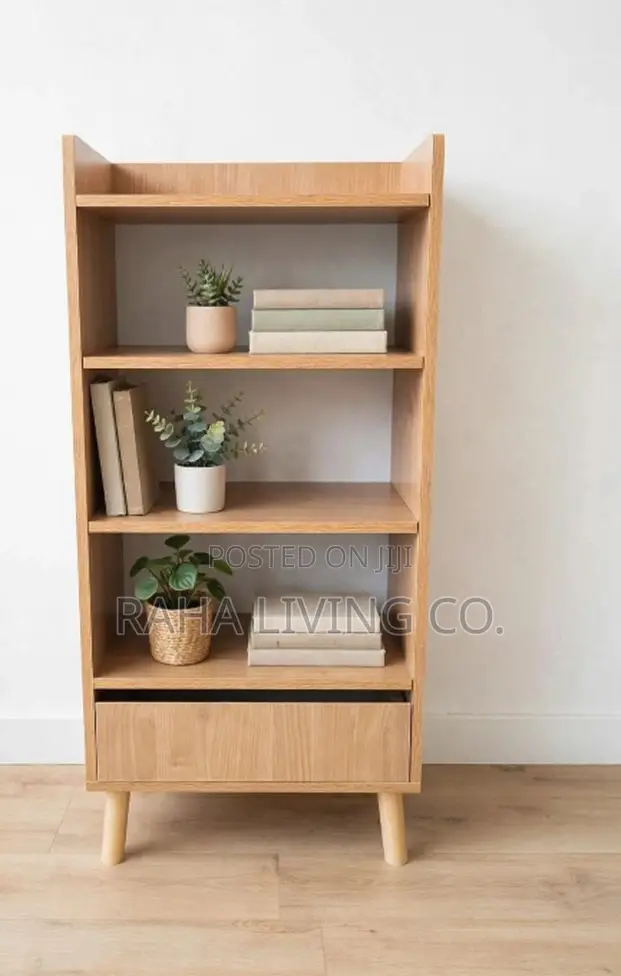 Modern Wooden Bookshelf With Drawer and Open Shelves