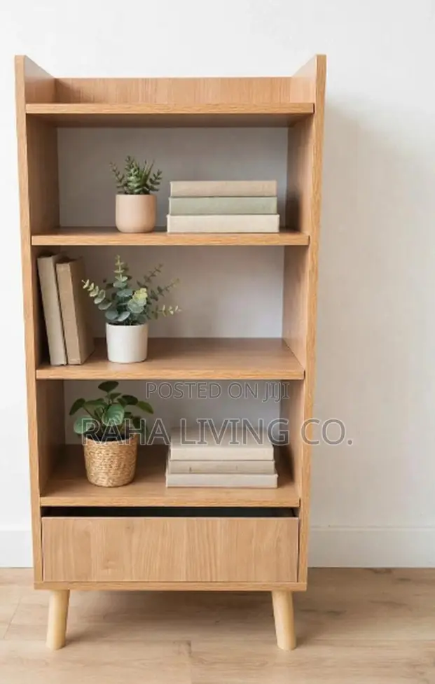 Modern Wooden Bookshelf With Drawer and Open Shelves