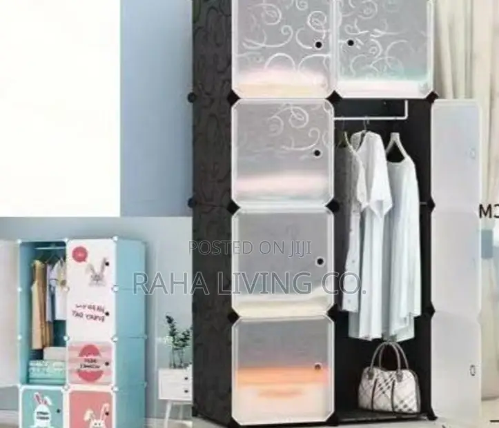 Portable 8 Cube Plastic Wardrobe With Hanging Rail