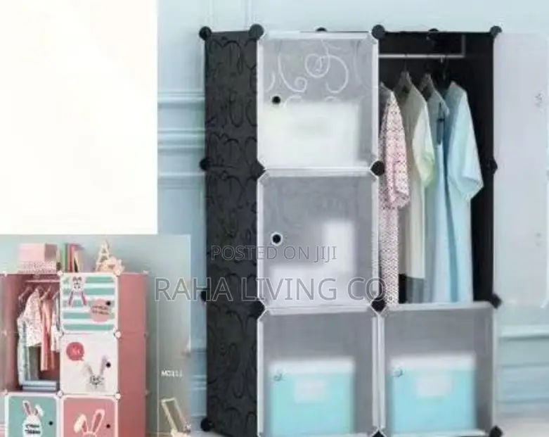 Portable 6 Cube Plastic Wardrobe With Hanging Rail