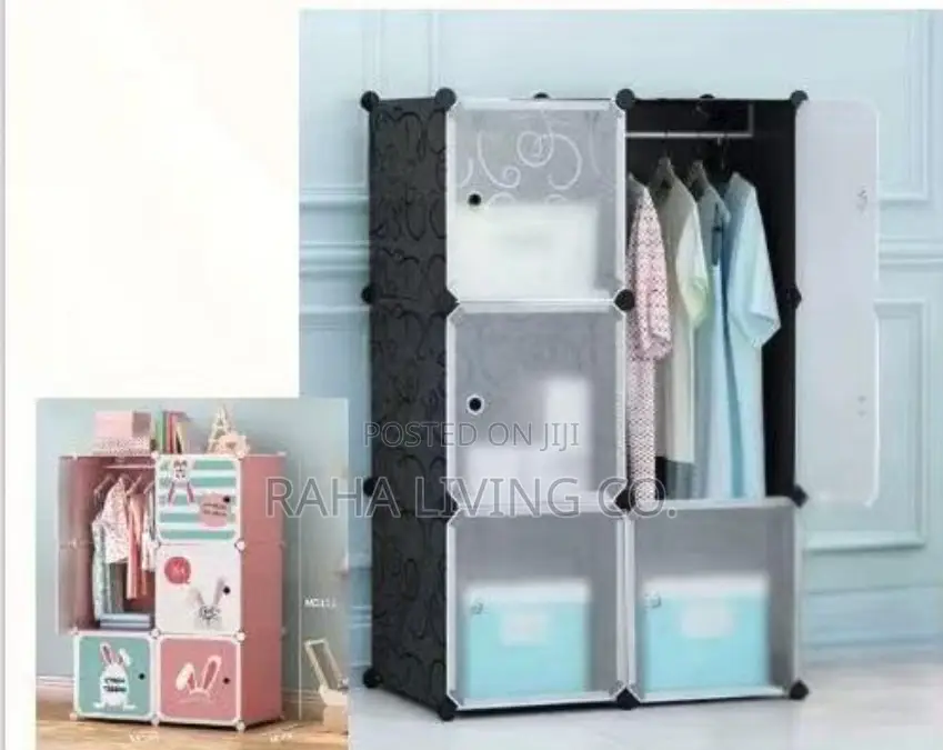 Portable 6 Cube Plastic Wardrobe With Hanging Rail