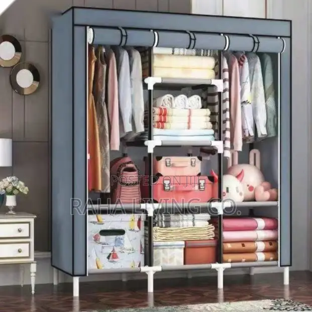 Portable Fabric Wardrobe 3 Column With Hanging Rails and Shelves