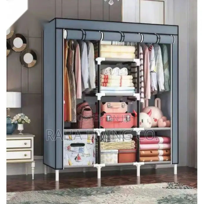 Portable Fabric Wardrobe 3 Column With Hanging Rails and Shelves