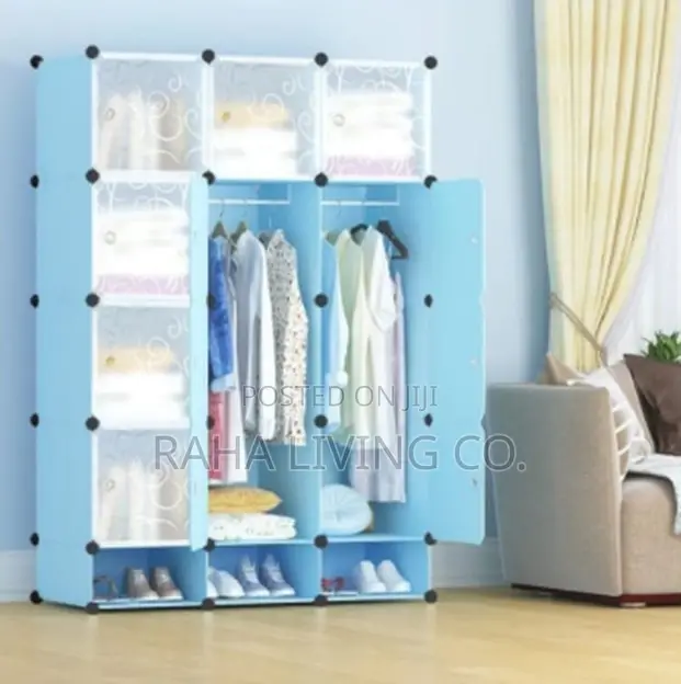 Portable 3 Column Plastic Wardrobe in Pink and Blue