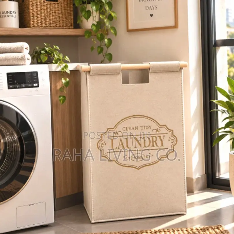 Foldable Felt Laundry Basket | 34x52cm | Wooden Handles | 2 Colours