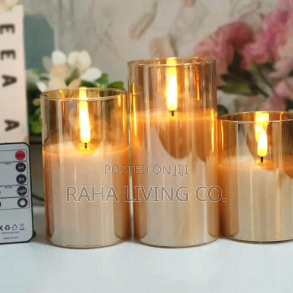 3pc LED Flameless Candle Set | Remote Control | Amber Glass