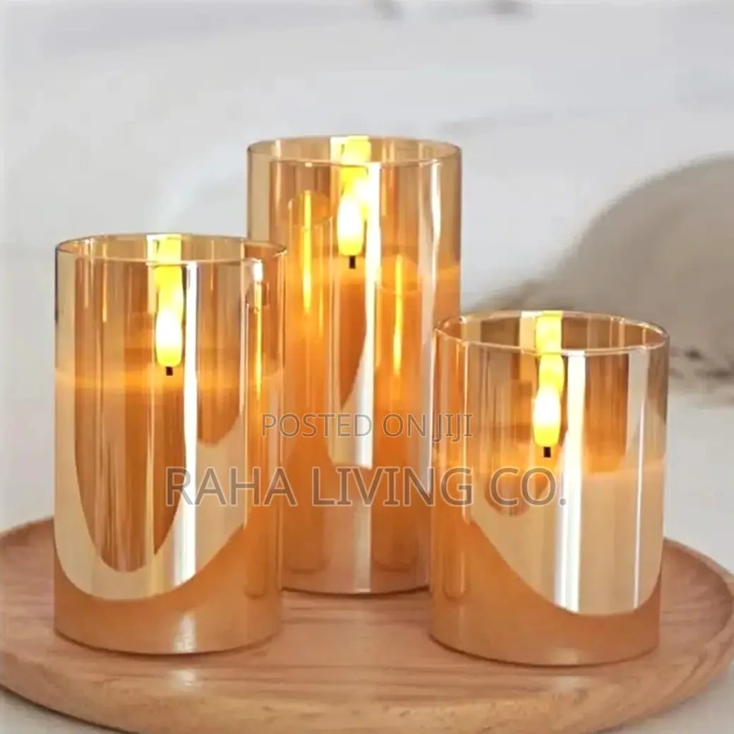 3pc LED Flameless Candle Set | Remote Control | Amber Glass