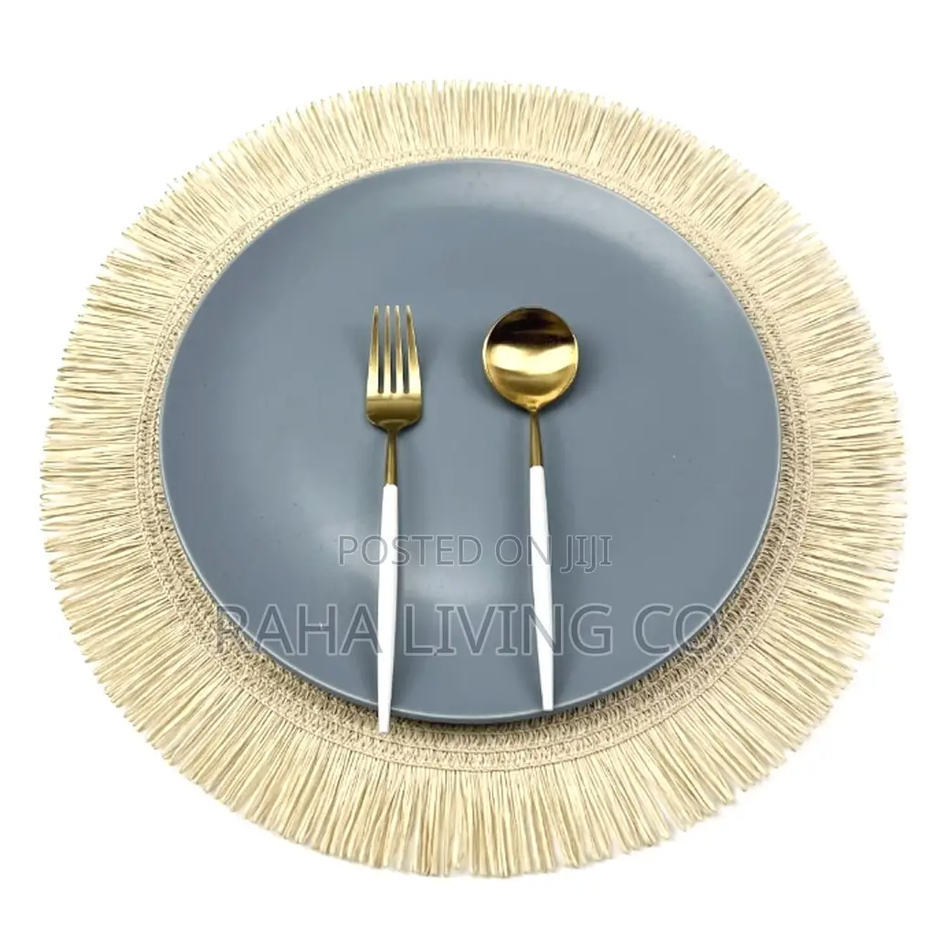 6pc Woven Round Placemats | 38cm | Fringed Edge | Dining Table