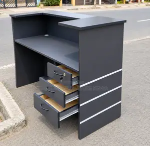 Modern Black Office Desk With 3 Lockable Drawers & Storage Shelves