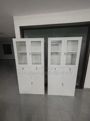 White Glass-Front Office Storage Cabinet