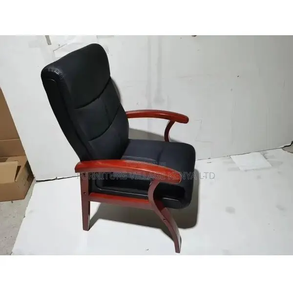 Office Chair; Mahogany Frame Leather Executive Sturdy Waiting Seat