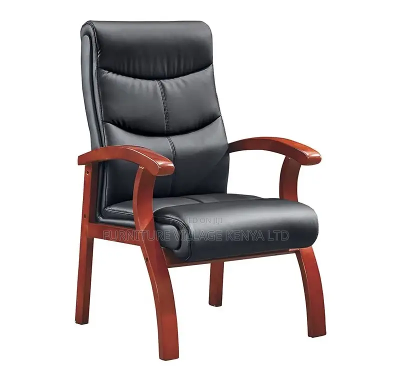 Office Chair; Mahogany Frame Leather Executive Sturdy Waiting Seat
