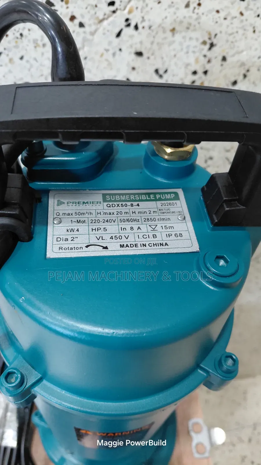 Premier QDX50-8-4 Submersible Pump 5 HP (4 kW) Motor 2-Inch 50 M3/H.