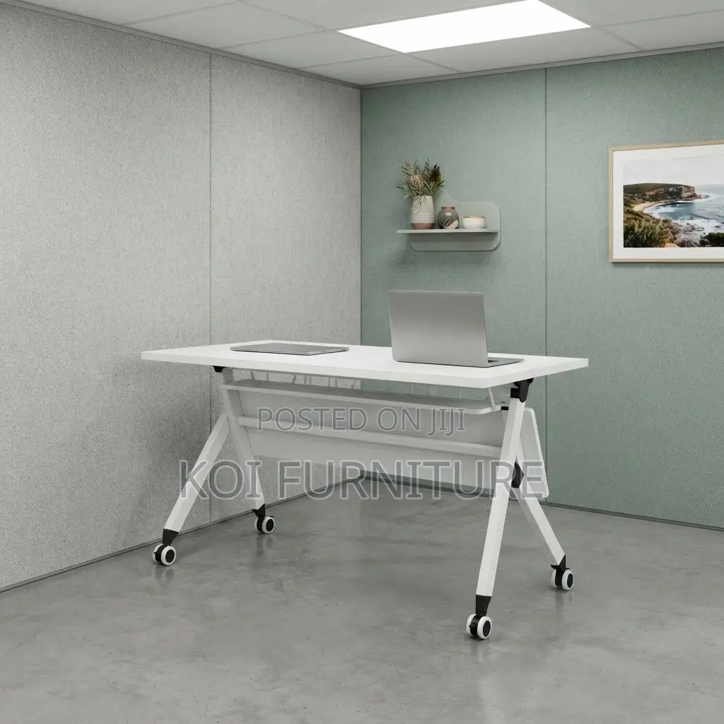 Office Desk; 1200mm White Flexible Modern Foldable Table With Wheels