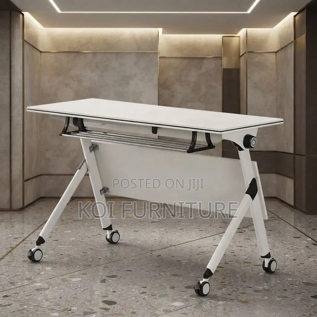 Office Desk; 1200mm White Flexible Modern Foldable Table With Wheels