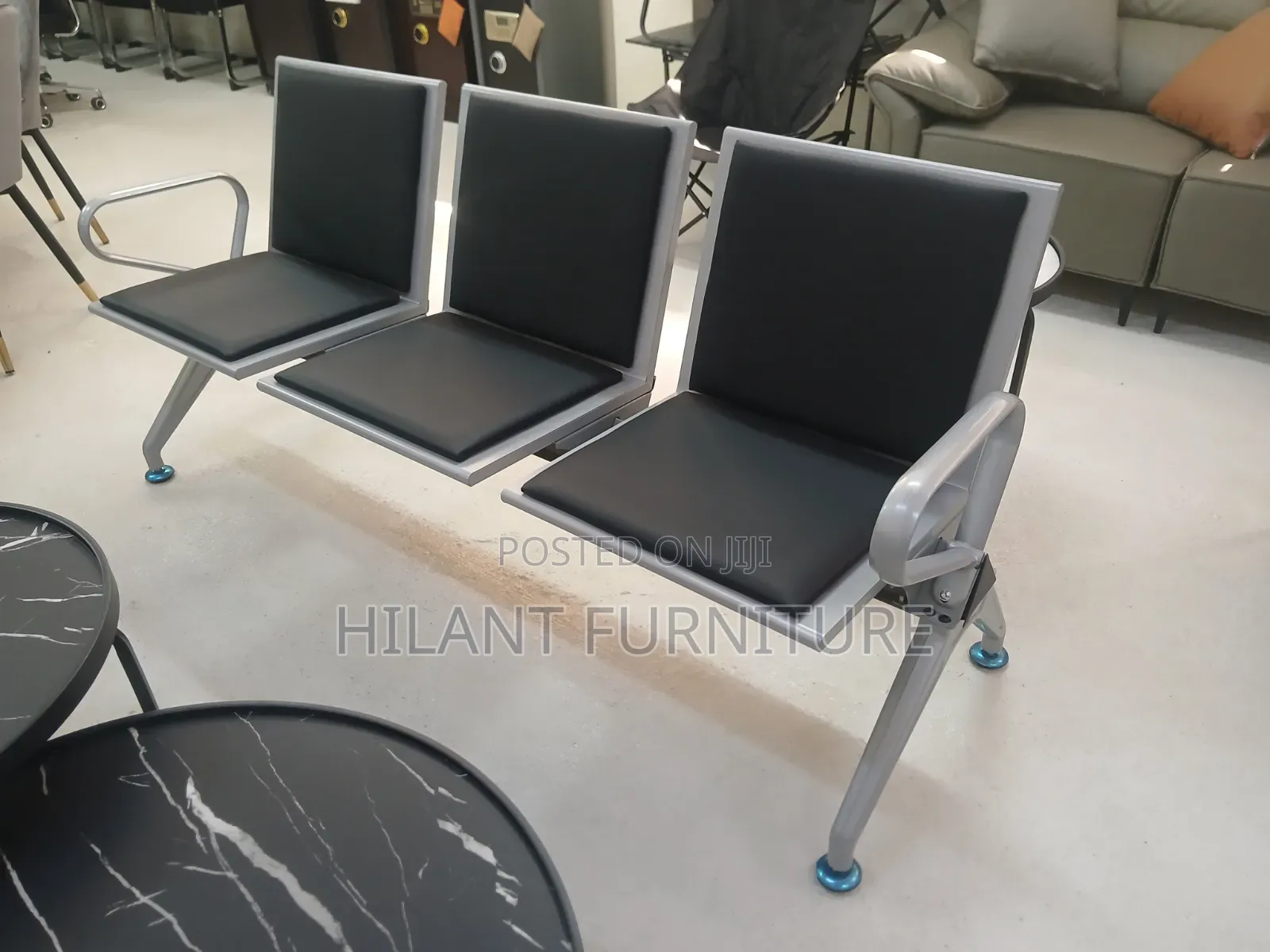Black Heavy-Duty Waiting Reception Bench