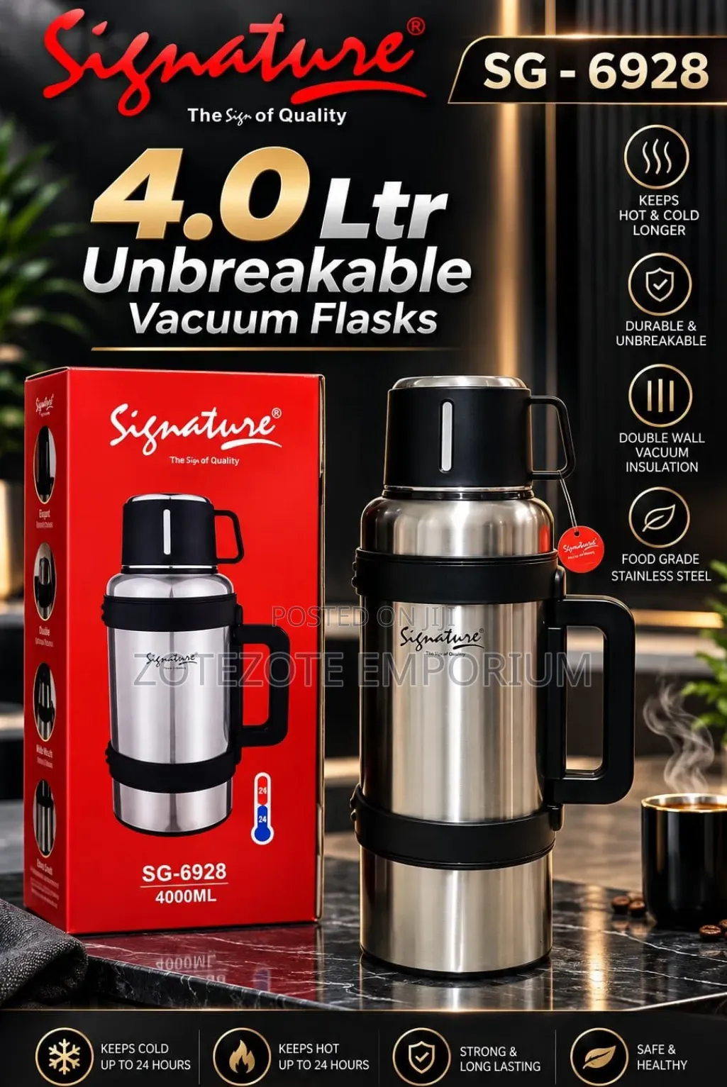 4LTRS Signature Stainless Vacuum Flask