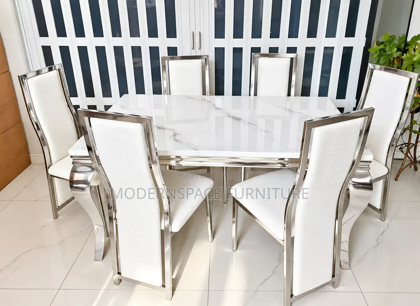 Silver 6-Seater Dining Set-Marble Top
