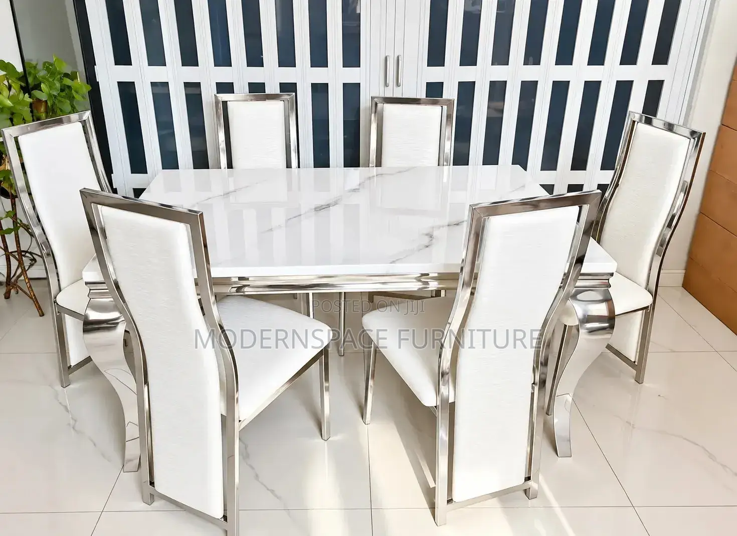 Silver 6-Seater Dining Set-Marble Top