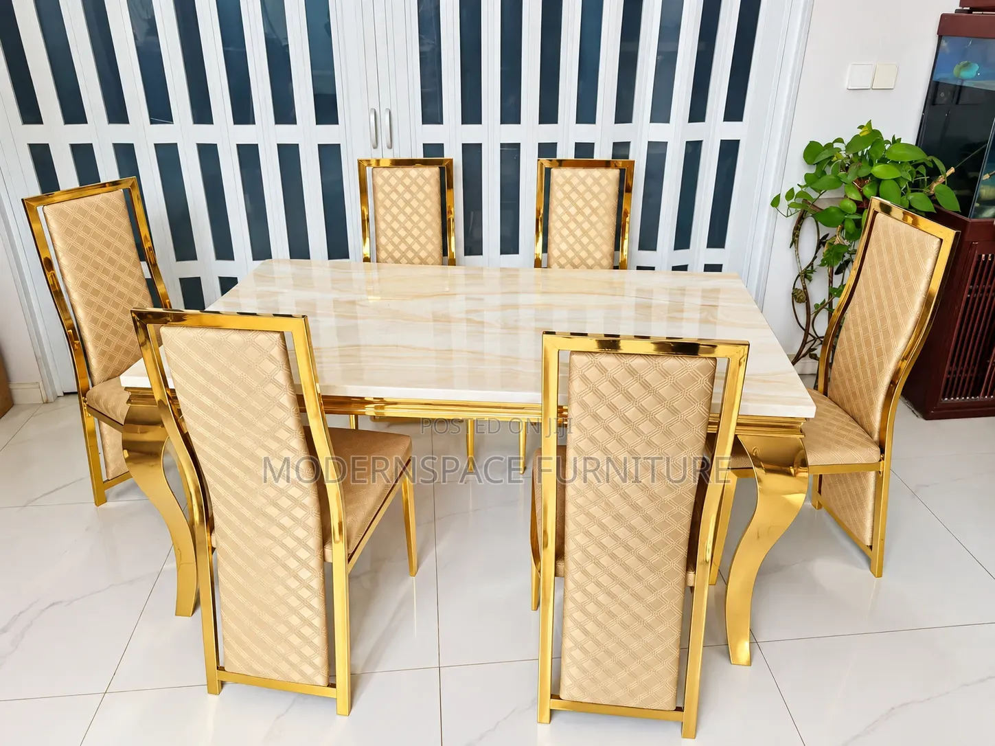 Luxury Gold 6 Seater Dining Set – Marble Top