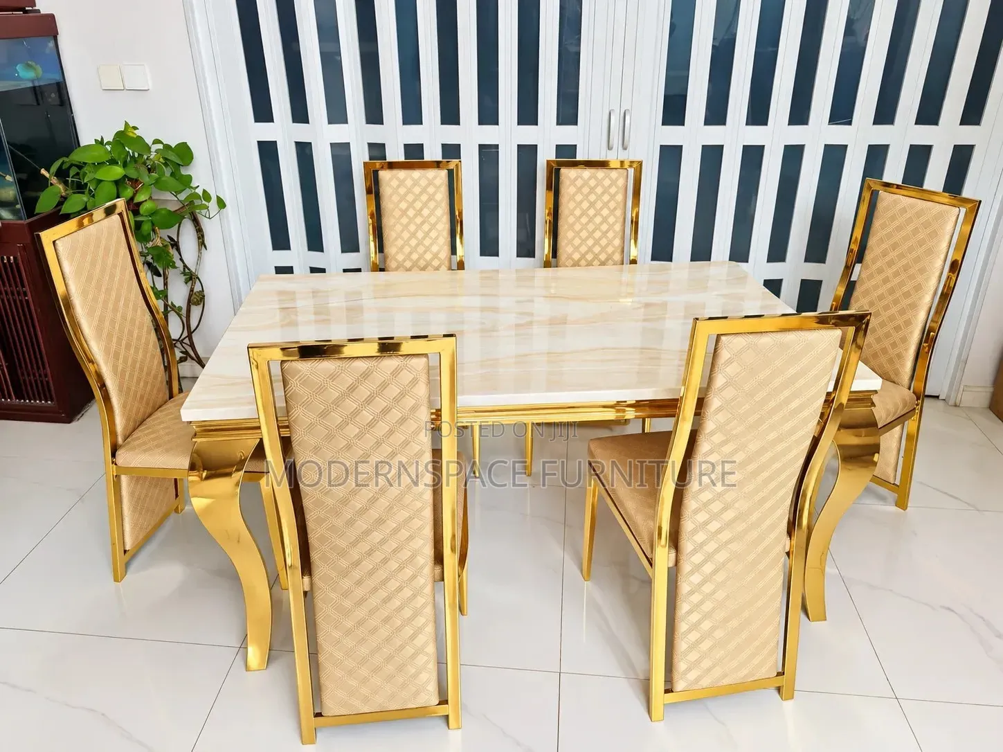 Luxury Gold 6 Seater Dining Set – Marble Top