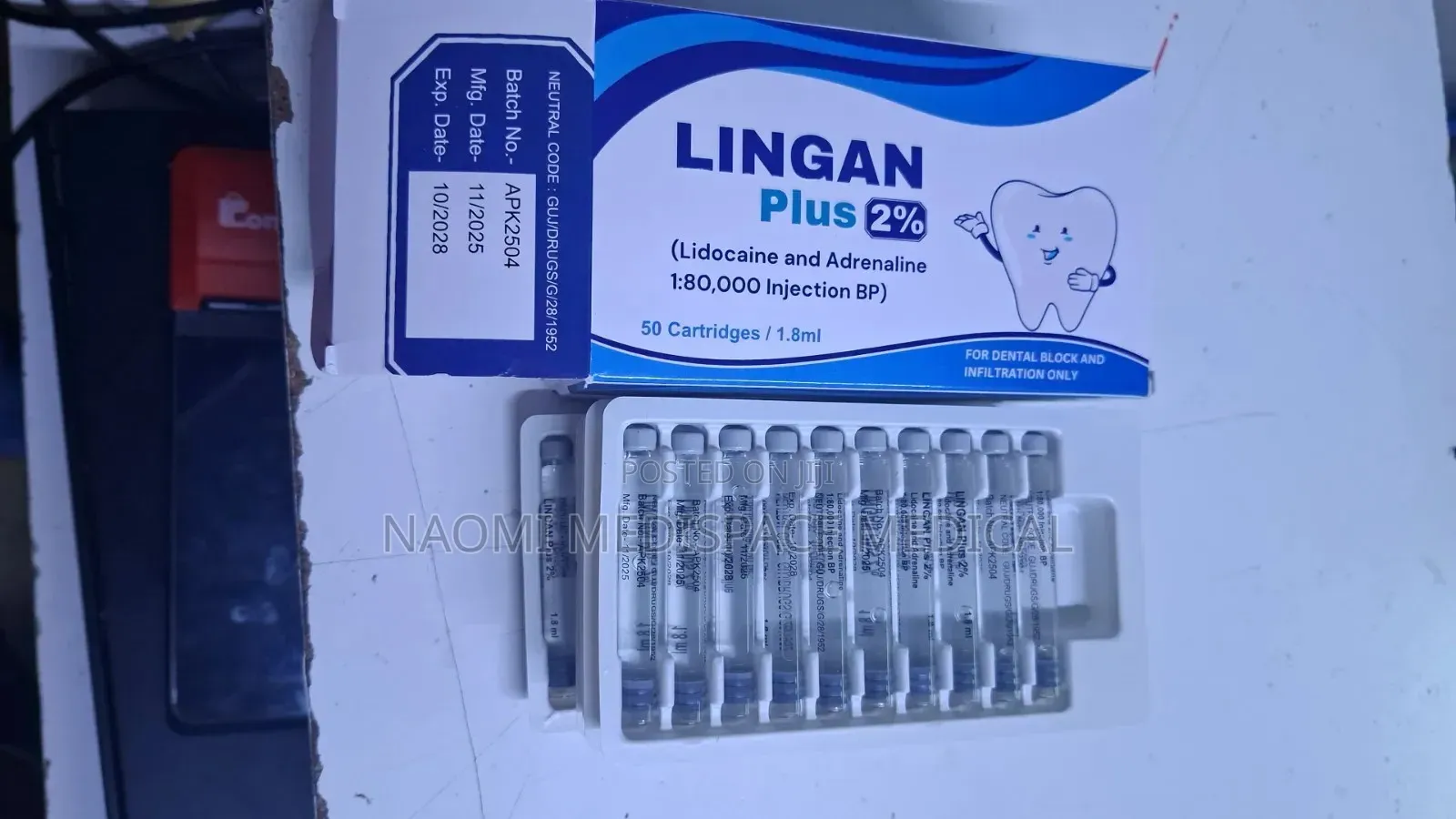 Dental Cartriges 2% /Lingan Plus 2 Plus(Lidocaine and Adrenaline)