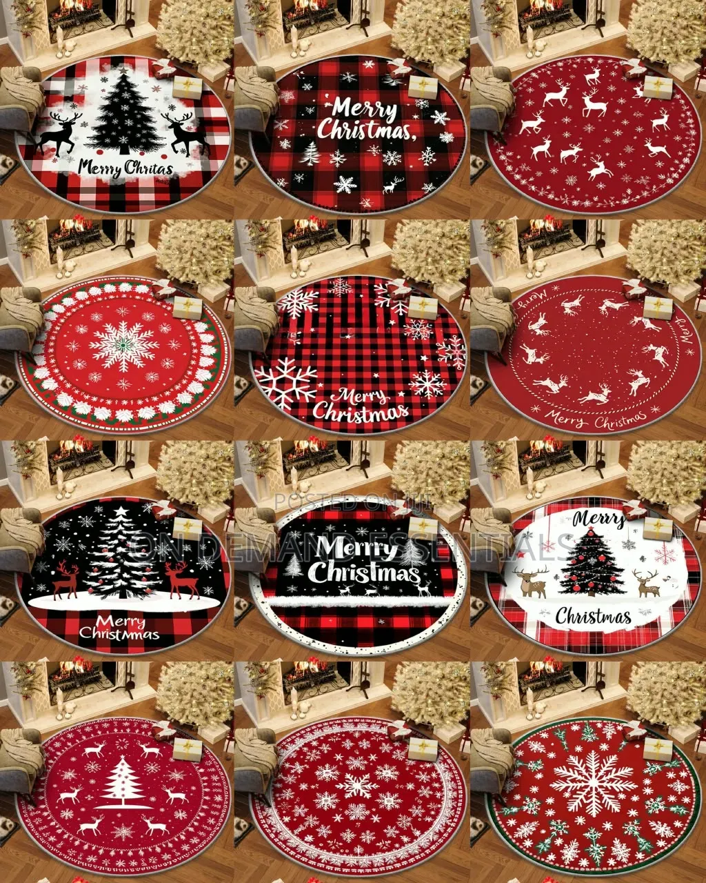 *Christmas Circular Carpet Washable Anti Slip Carpet New Year