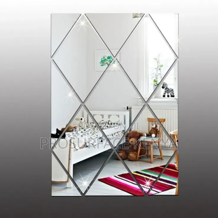 Acrylic Wall Mirror Tiles – Diamond Design Silver 36pcs