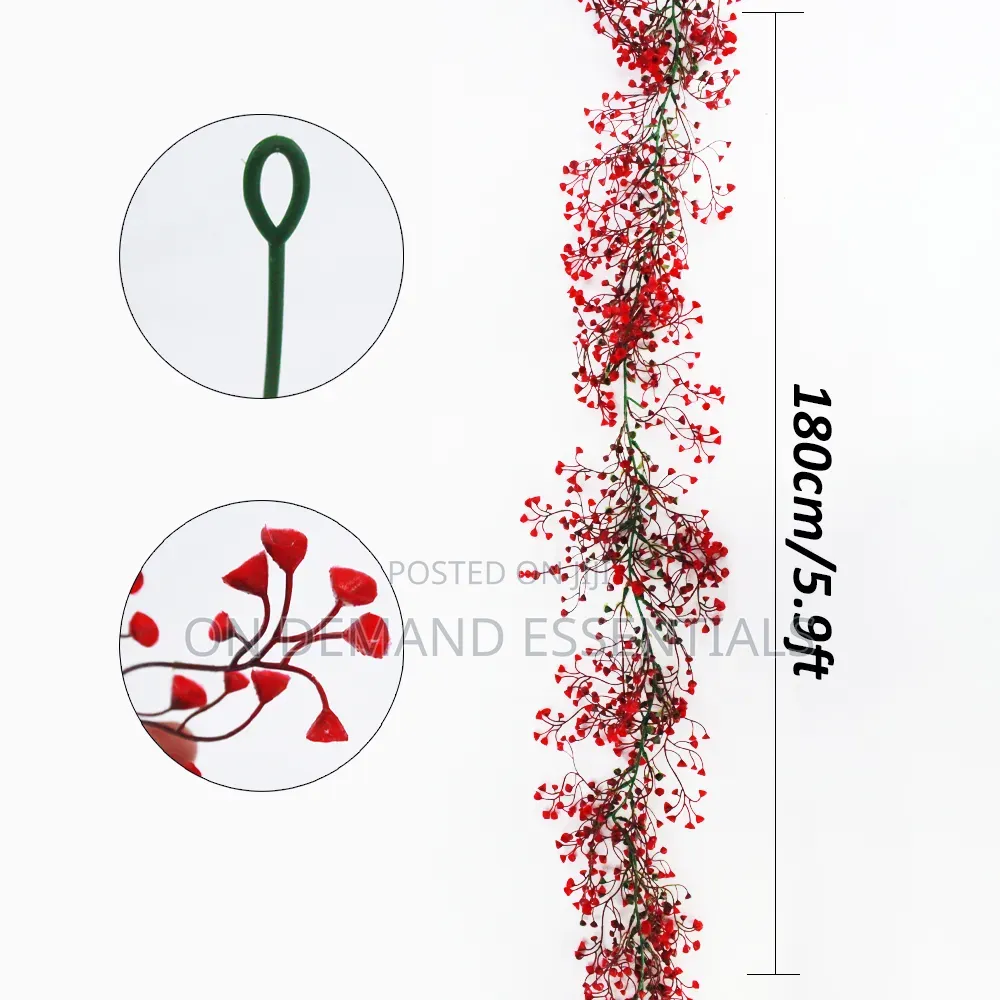 1.8m Artificial Hanging Plants Garland Plastic Red Ferns Fake