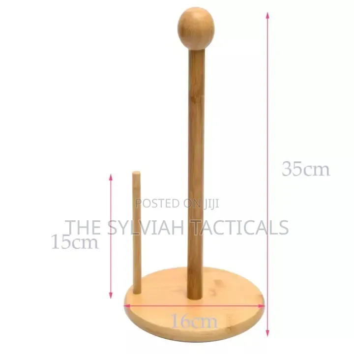 Bamboo Wood Tissue Holder Vertical Roll Pole Paper Towel Holder