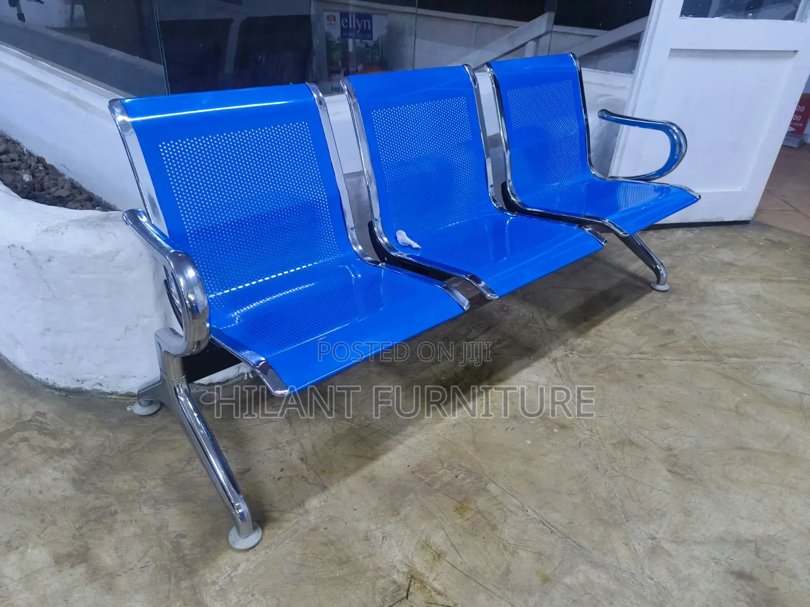 Blue 3 Seater Link Waiting Reception Bench