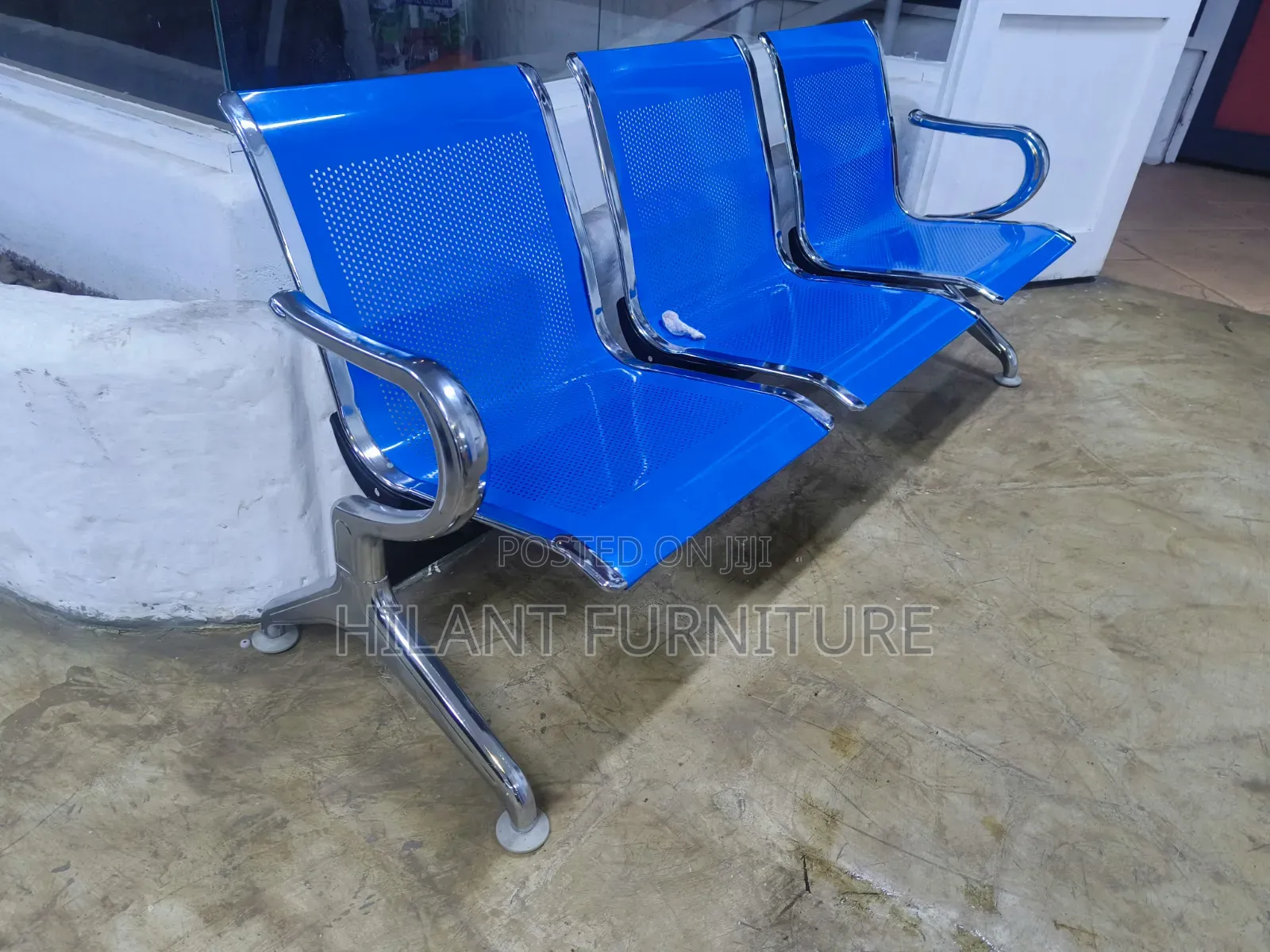 Blue 3 Seater Link Waiting Reception Bench