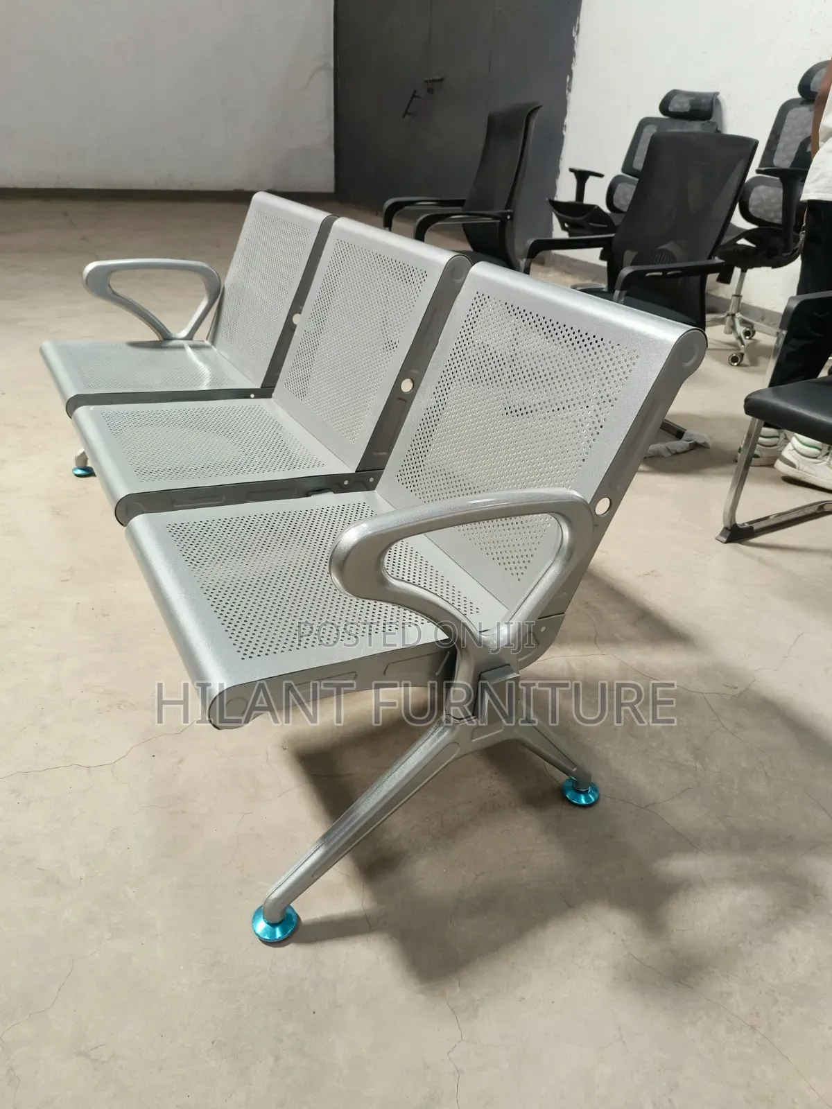 Steel Heavy-Duty Three-Seater Reception Visitors Waiting Bench