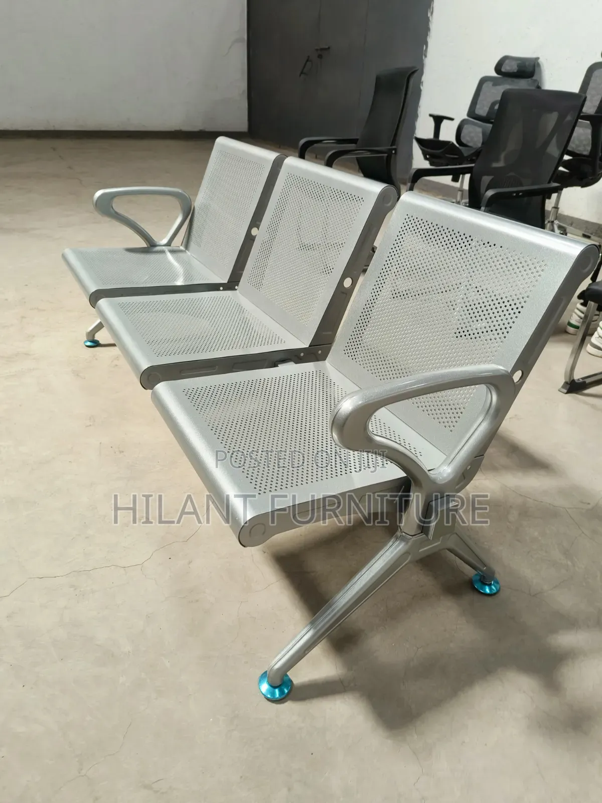 Steel Heavy-Duty Three-Seater Reception Visitors Waiting Bench