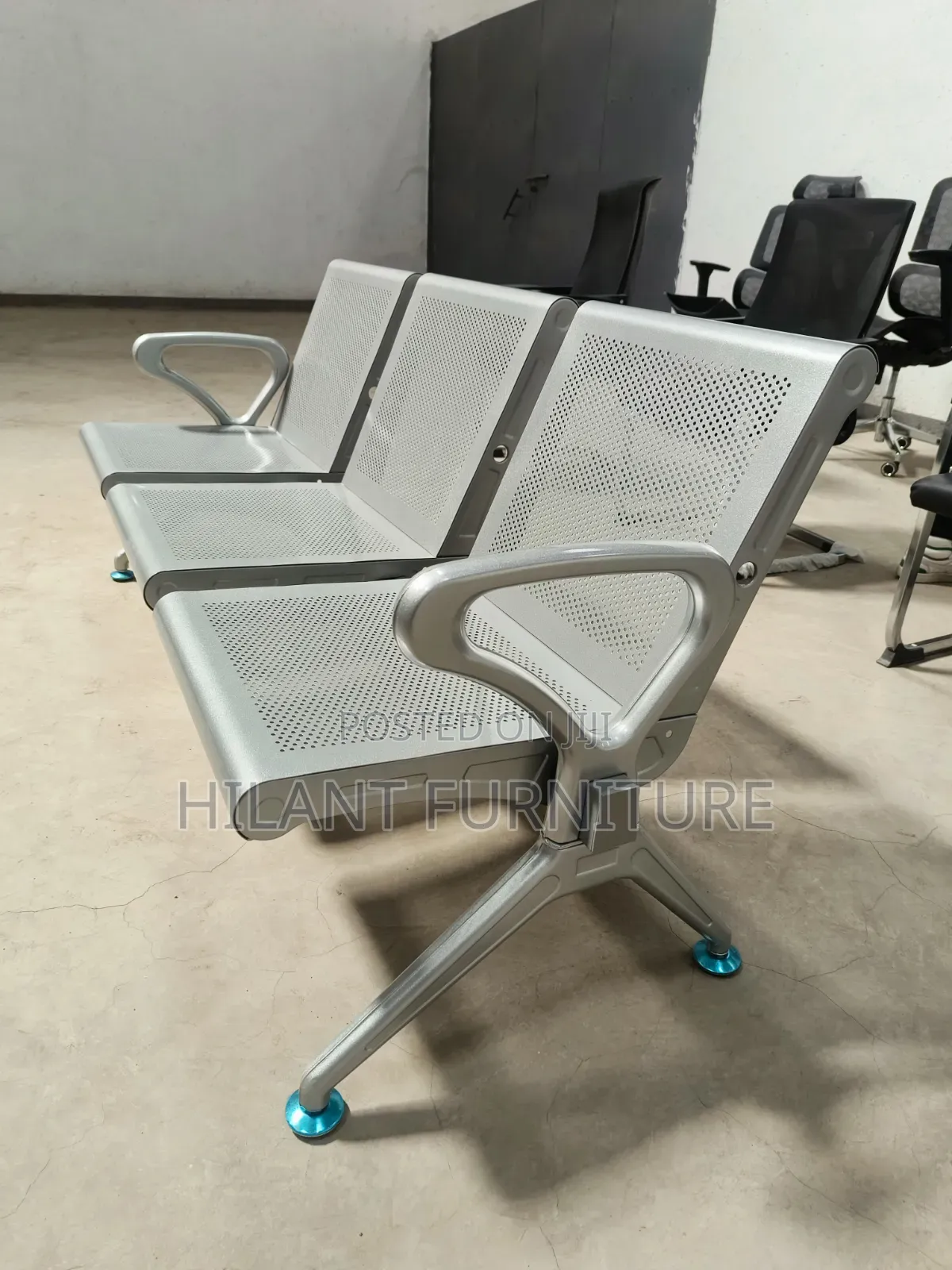Steel Heavy-Duty Three-Seater Reception Visitors Waiting Bench