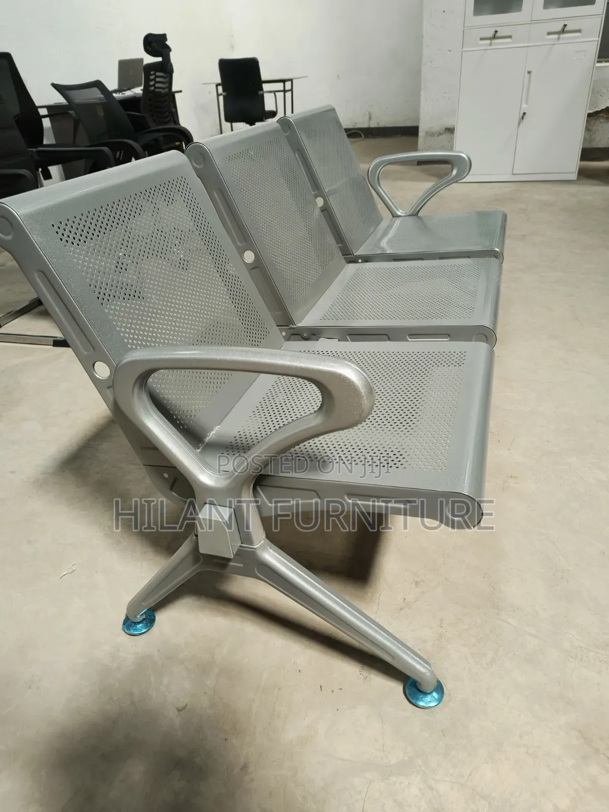 Steel Heavy-Duty Three-Seater Reception Visitors Waiting Bench