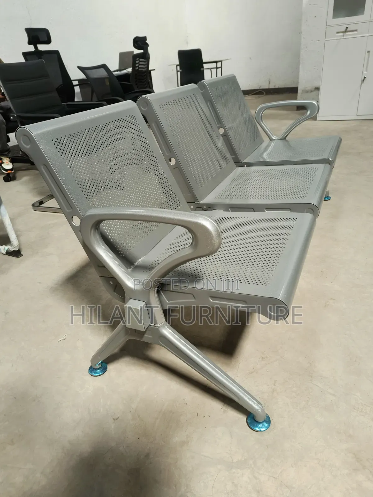 Steel Heavy-Duty Three-Seater Reception Visitors Waiting Bench
