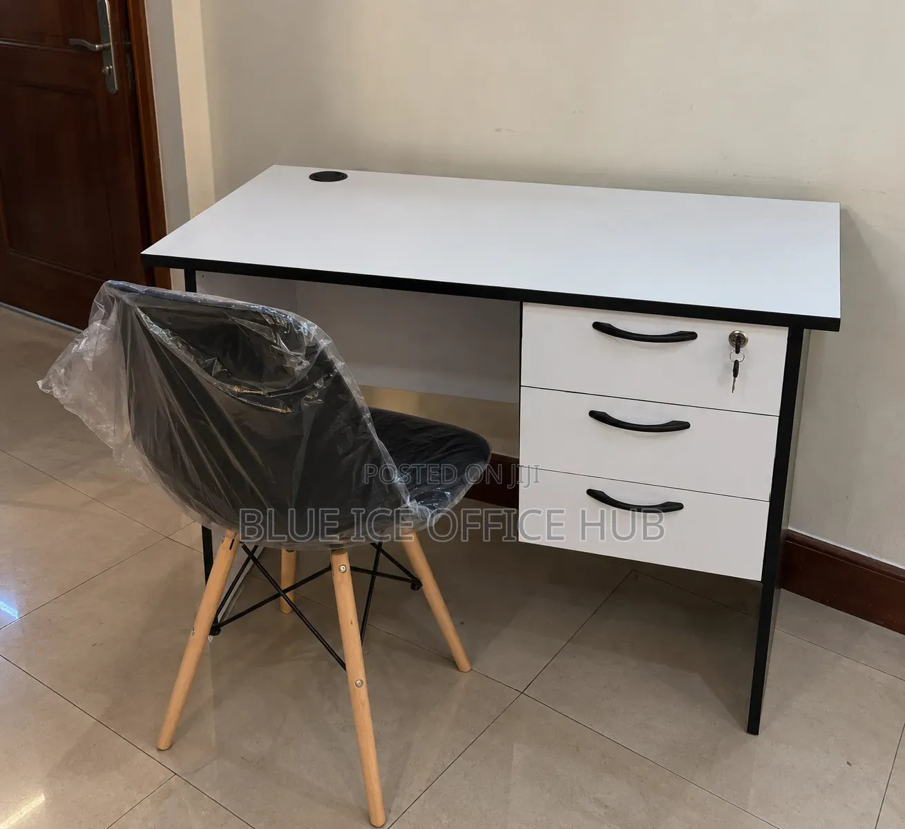 Office Desk With 3 Drawers – White Computer Workstation.