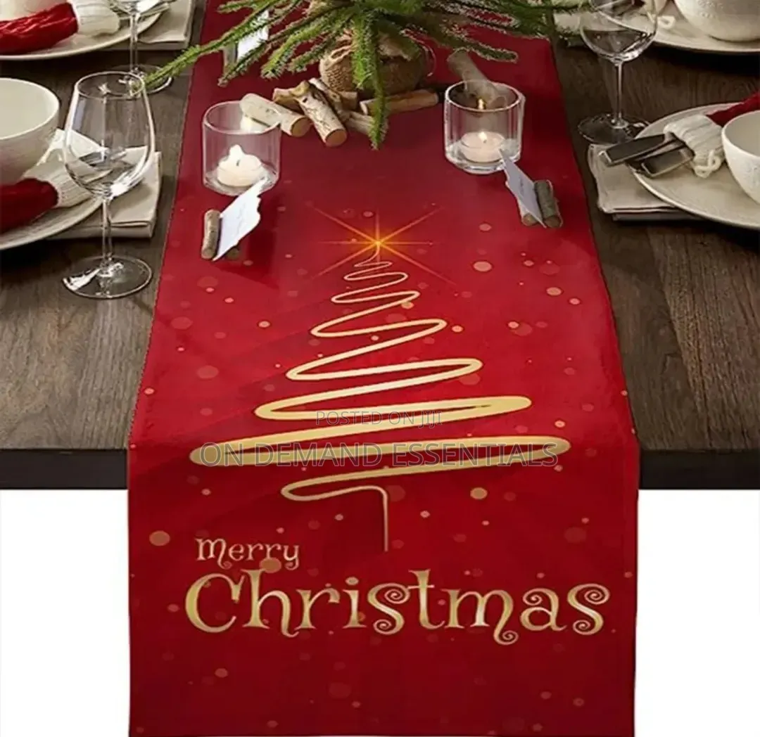 *Christmas Table Runner Xmas Linen Table Cover Merry Christmas