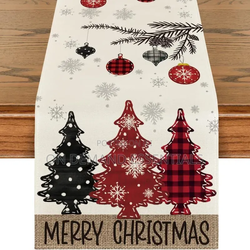 *Christmas Table Runner Xmas Linen Table Cover Merry Christmas