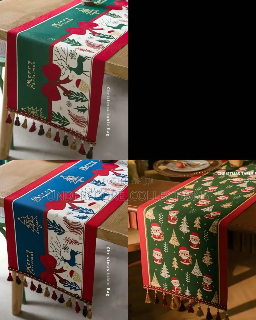 *Xmas Jacquard Table RunnerReindeer Snowman Print Tassel Edge Dining