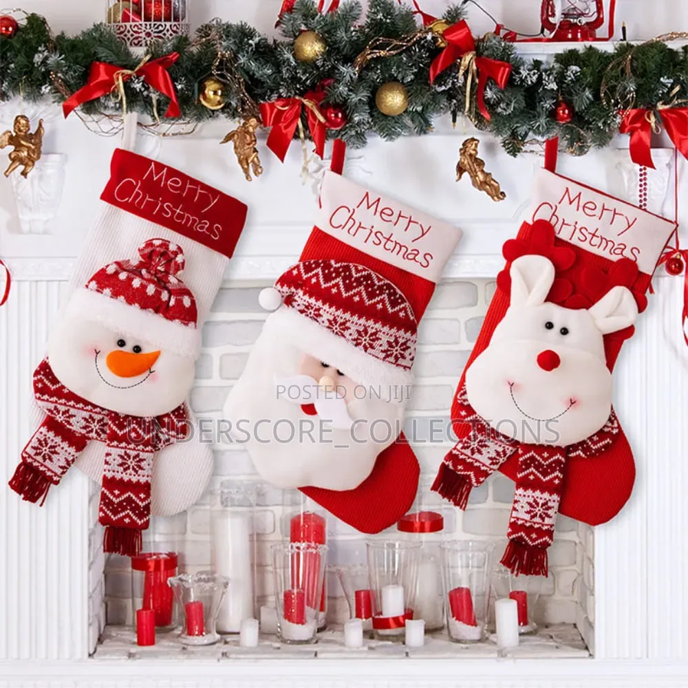 *Large Santa Snowman Elk Stockings Knitted Decorations Fireplace Xmas