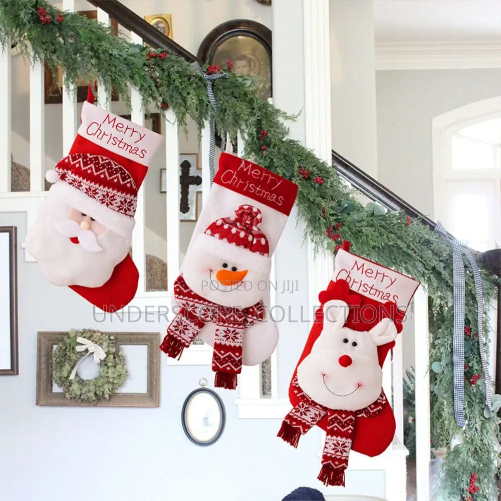 *Large Santa Snowman Elk Stockings Knitted Decorations Fireplace Xmas