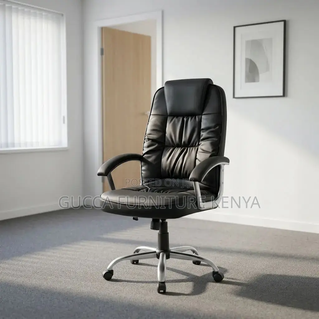 Leather Study Chair With Fixed Armrest