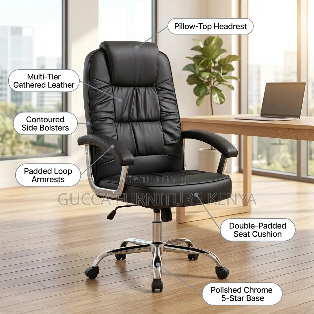 Leather Study Chair With Fixed Armrest