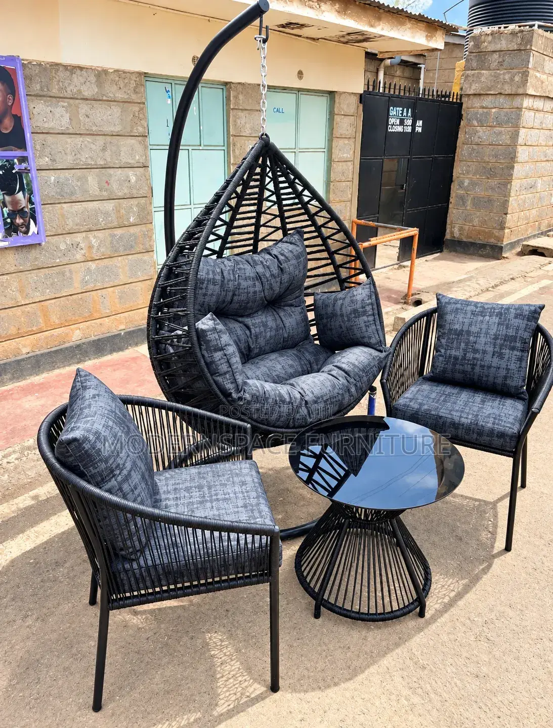 Luxury Hanging Chair + 2 Outdoor Chairs & Coffee Table | Patio Set