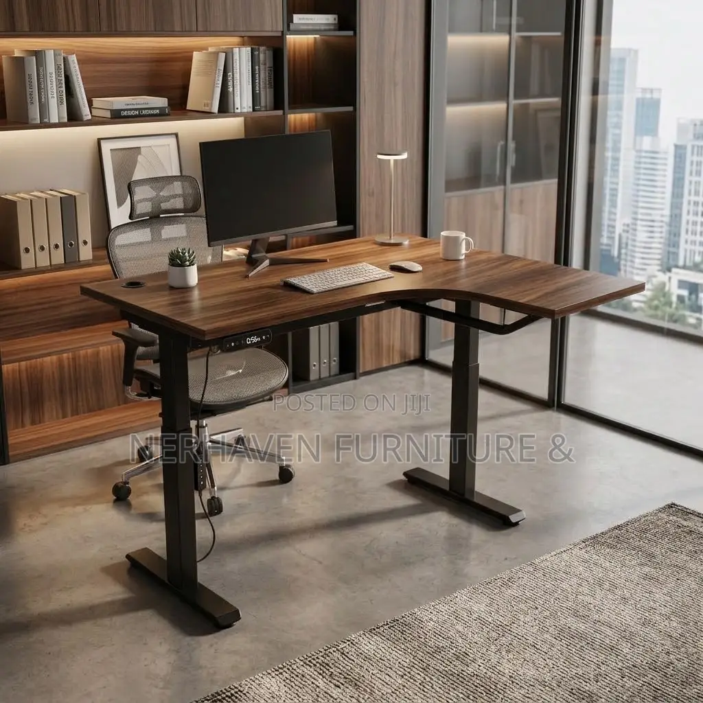 L-Shaped Height Adjustable Electric Desk – Executive Workstation