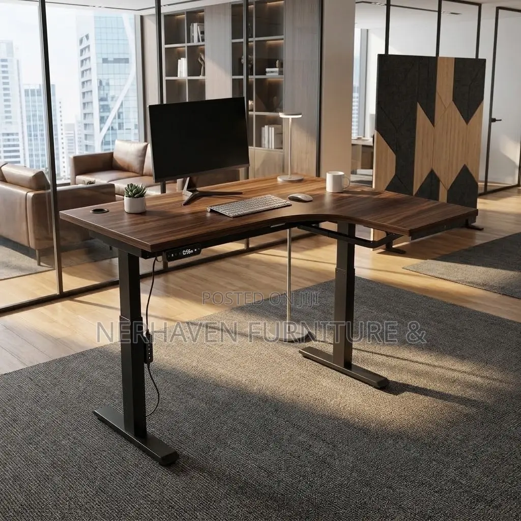 L-Shaped Height Adjustable Electric Desk – Executive Workstation