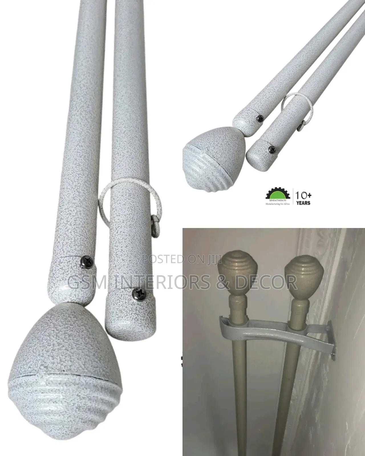 White Jua Kali Curtain Rods & Powder Coated on Order